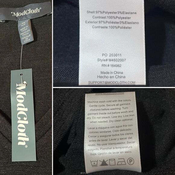 Modcloth More After Midnight Top Black Long Sleeve Sheer Polka Dot Sleeve M NWT - Picture 11 of 12